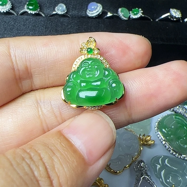 翡翠18K金镶嵌吊坠(不含链)