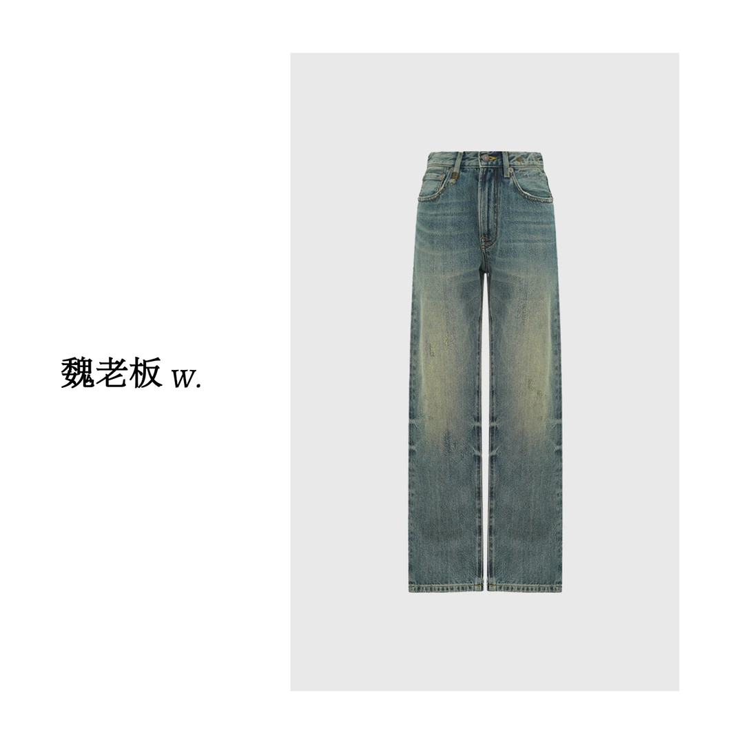 W.Diva【晴山】土耳其进口含麻褪色品质直筒牛仔九分裤1K1510042
