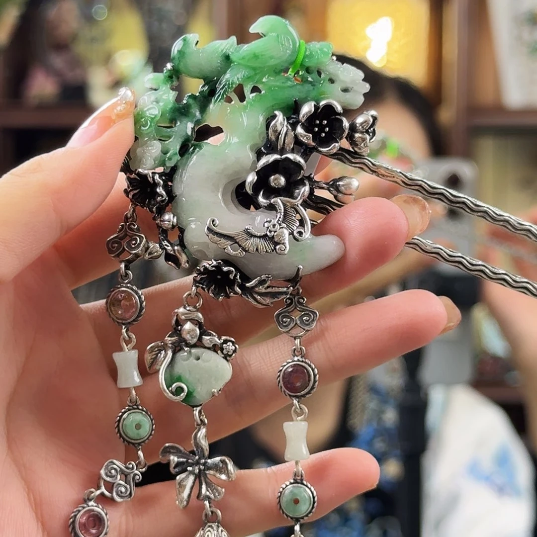 翡翠银S925镶嵌发饰