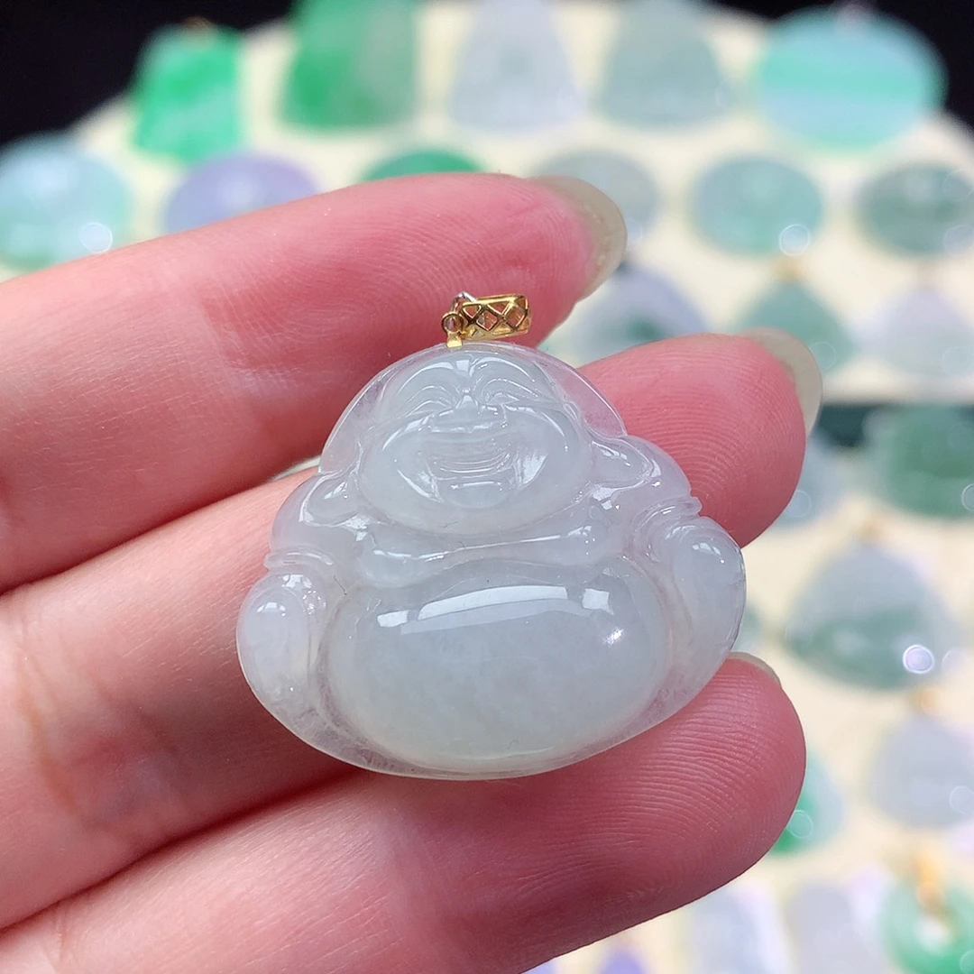 翡翠18K金镶嵌颈饰佛公