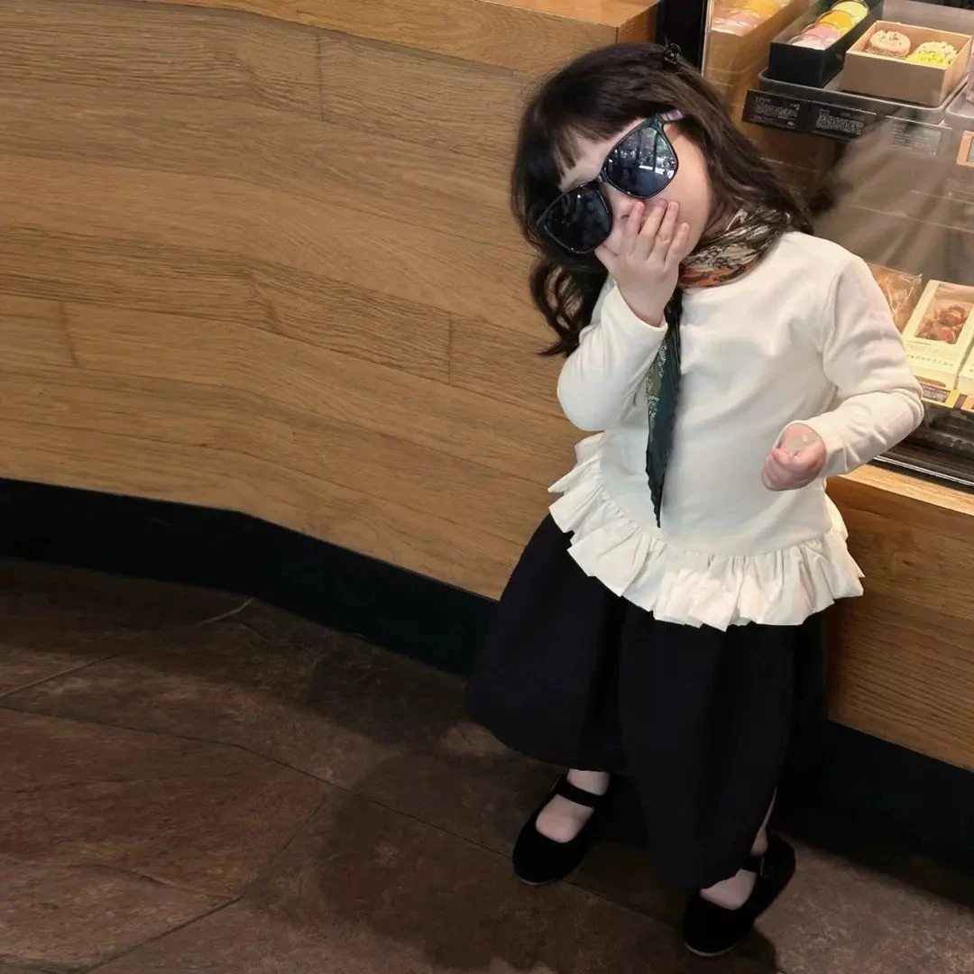 女童2025新款秋装长袖t恤女宝宝韩系花边打底衫童装儿童上衣0056