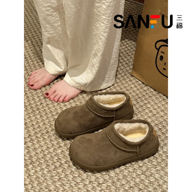 三福厚底小土豆勃肯鞋雪地靴女2025冬季新款加绒加厚保暖东北棉鞋
