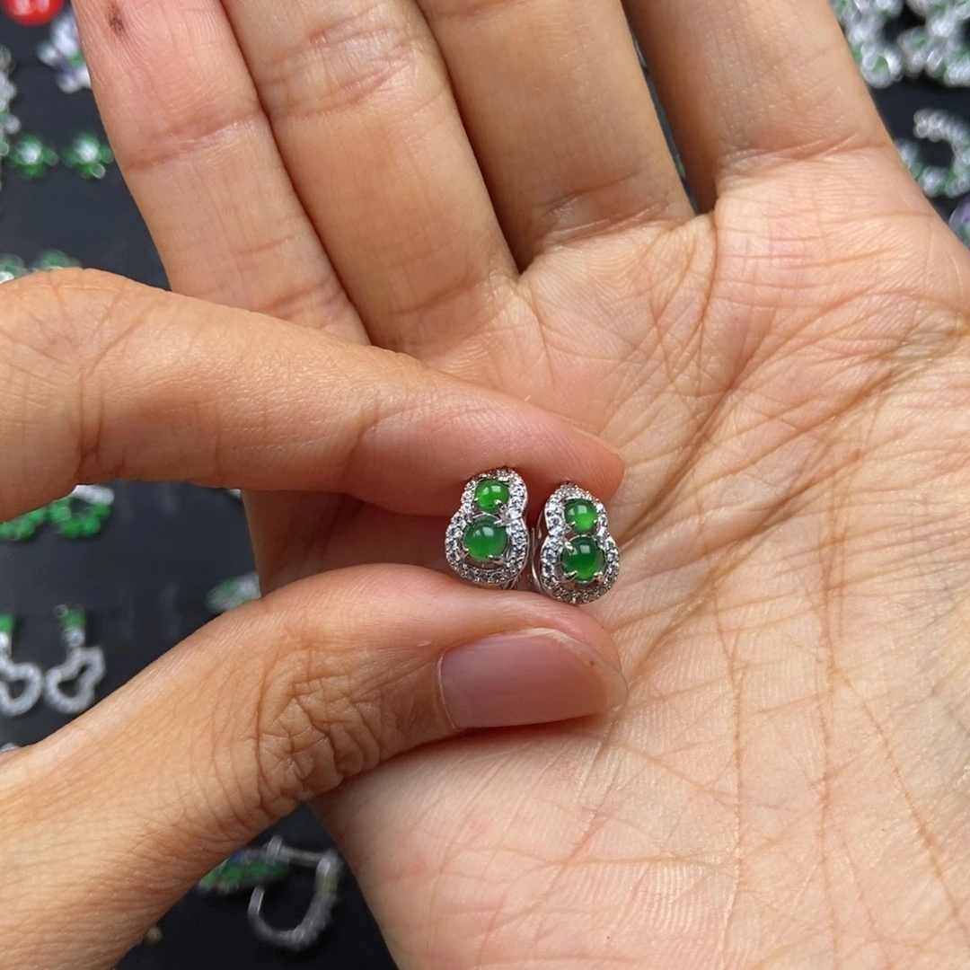 翡翠银S925镶嵌耳饰