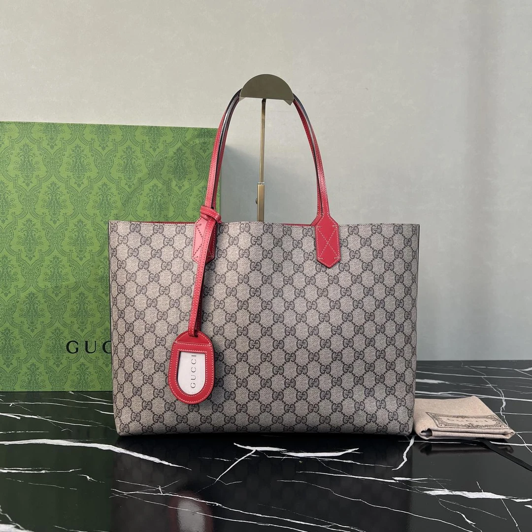 95新 GUCCI/古驰 古驰老花拼红tote  6160