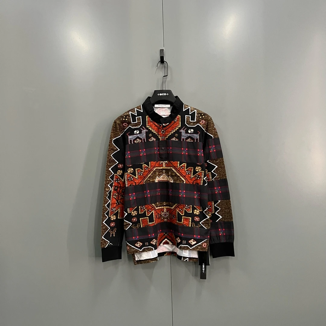 95新 Givenchy/纪梵希 tt20 几何图案印花长袖polo衫 S码/103461