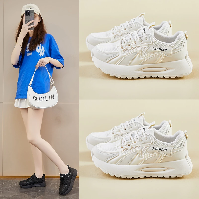 夏季新款网面运动鞋透气鞋子女款2025爆款时尚百搭学生减震跑步鞋