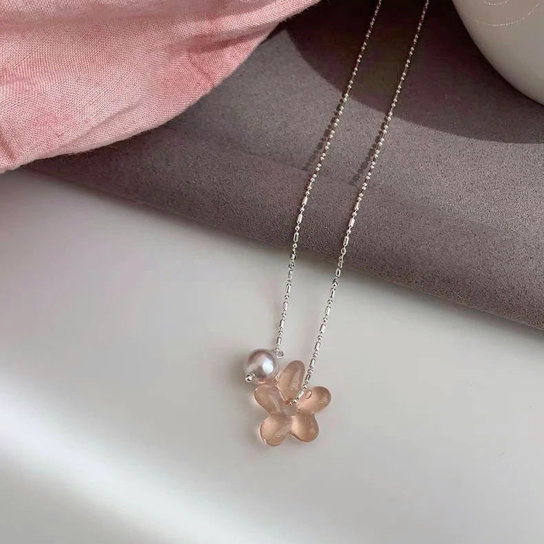 铜合金仿珍珠项链 X0076 花朵珍珠项链ins风气质简约春夏百搭款