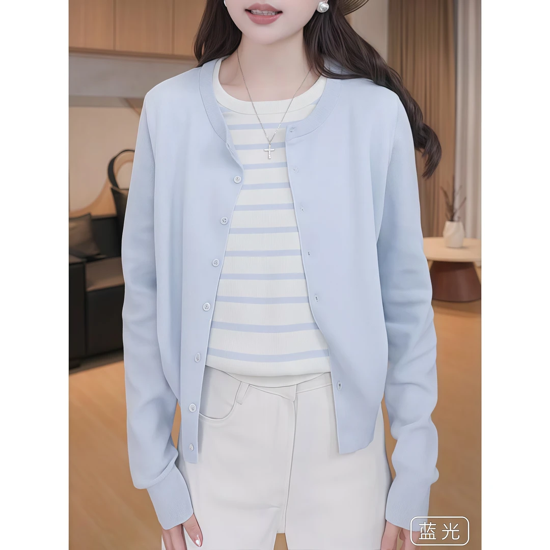 撞色减龄条纹假两件休闲百搭薄款毛衣女2025早春新款时尚长袖上衣