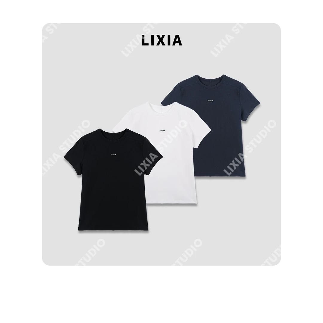 LIXIA【轻棉语境】INS风休闲胸前小标设计舒适款T恤-D8910