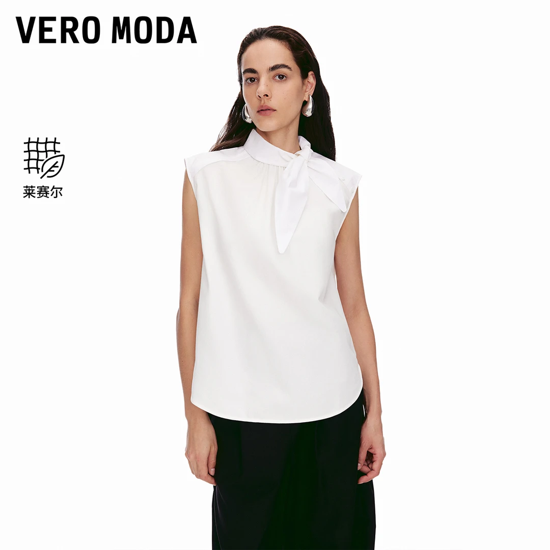 Vero Moda衬衫女2025夏日穿搭领口系带无袖衬衫简约通勤325259001