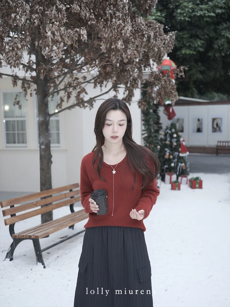 缪恩诗冬季新品Winter x「新余～」气质常规圆领复古长袖毛衣