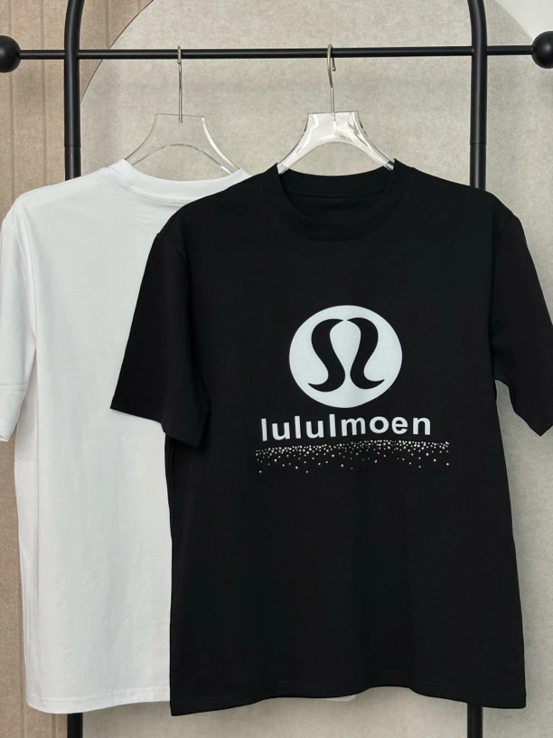 【路路钻石】男士短袖潮流经典落肩袖百搭纯色印花情侣T恤刺绣