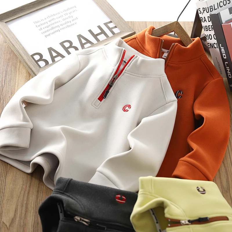 男童加绒卫衣2024冬季新款儿童半拉链打底衫洋气加厚保暖上衣时尚