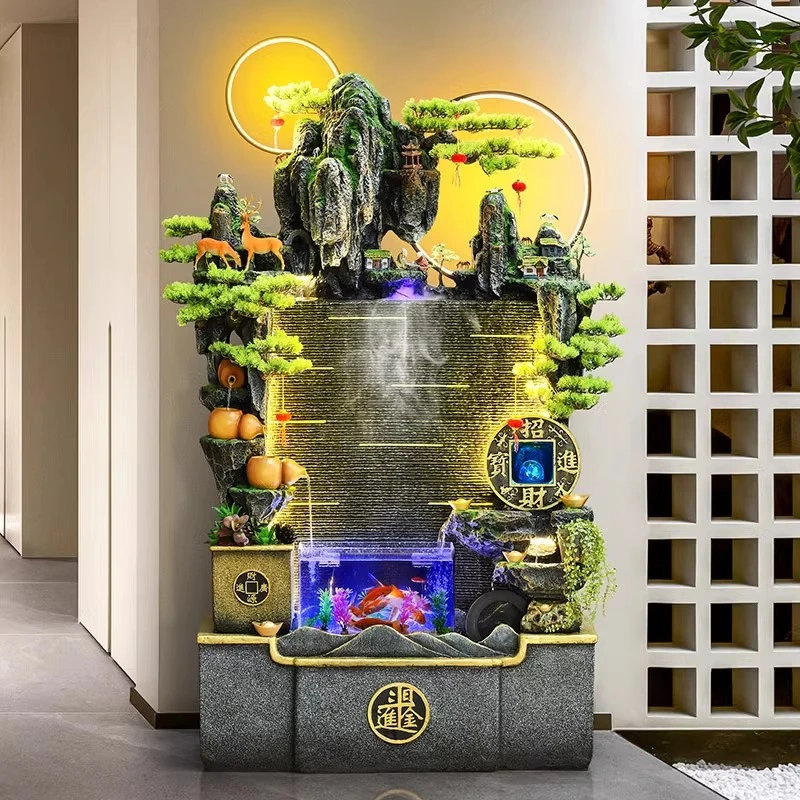 大型落地水幕墙中式假山流水循环鱼缸客厅公司办公室装饰摆件景观