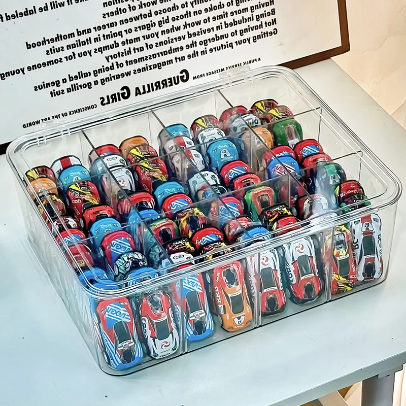 风火轮收纳盒翻盖合金小汽车模型1:64儿童玩具多美卡透明展示架子