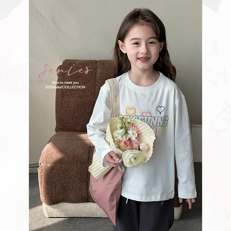 儿童T恤2025春秋季新款女童百搭白色长袖内搭中大童上衣打底衫