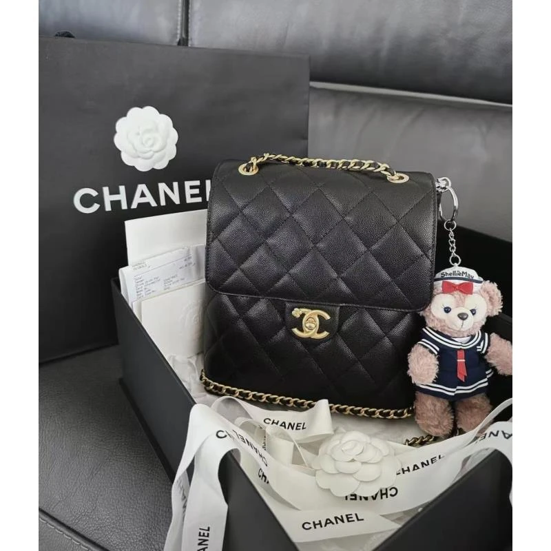 95新 Chanel/香奈儿  23k黑色山茶花ado双肩包 20cm 17721476