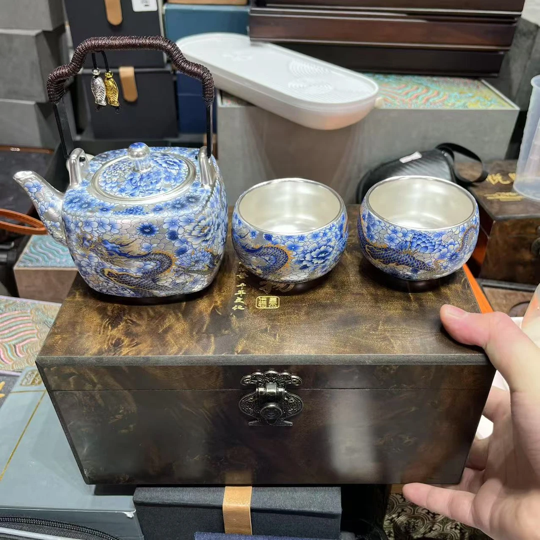 周鸿杰青花提梁龙茶壶套组  1518