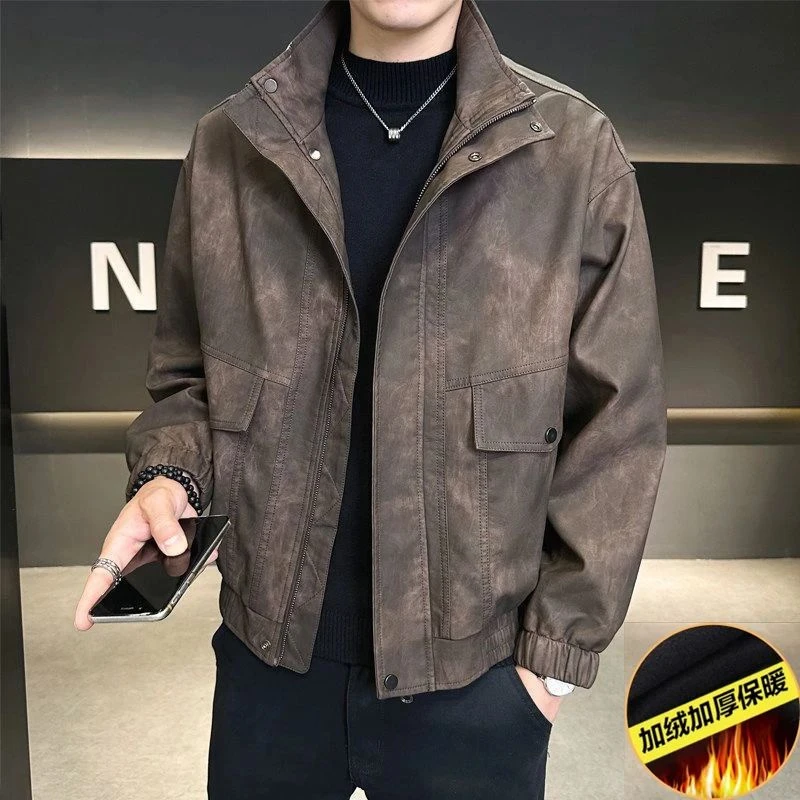 元族美拉德复古加绒皮衣夹克男秋冬季新款潮流高档机车风痞帅休闲