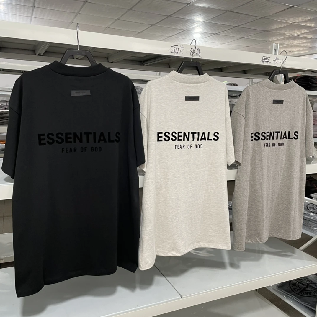 ESSENTIALS CZFOG复线22款前后双排植绒字母短袖男女高街T恤