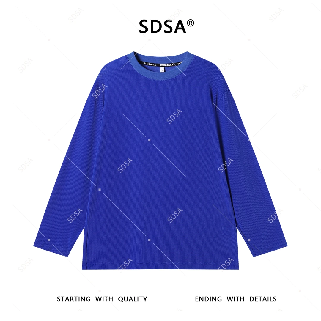 SDSA秋季新款男士痞帅纯色亲肤玉米格设计圆领长袖T恤百搭时尚