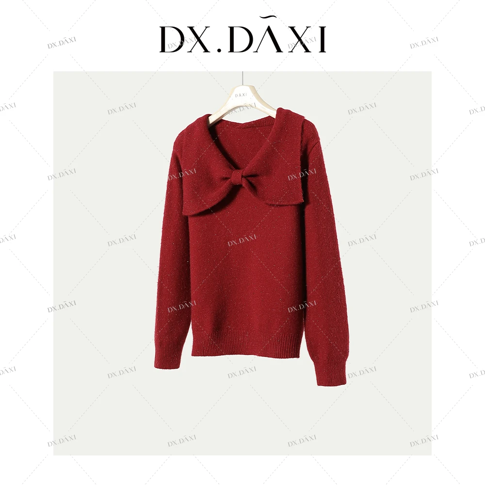 代大喜【蝴蝶轻语】韩系V领蝴蝶结减龄针织衫女冬加厚百搭打底毛衣