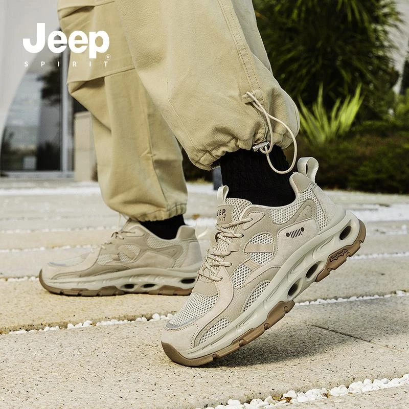 JEEPSPIRIT透气拼色中跟防滑时尚休闲鞋男鞋网面耐磨老爹鞋户外鞋
