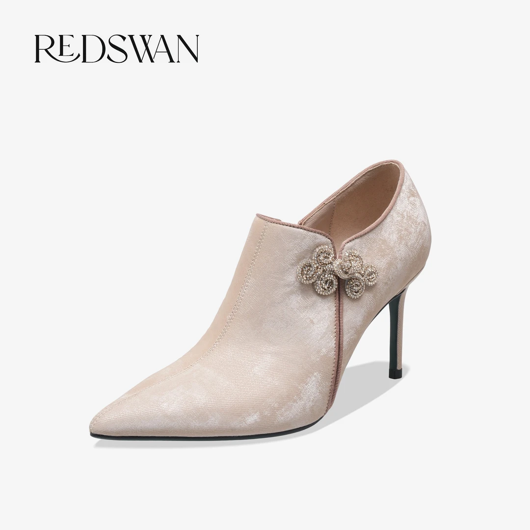 REDSWAN 国风尖头深口四季通用细高跟气质时尚单鞋民族风女鞋百搭