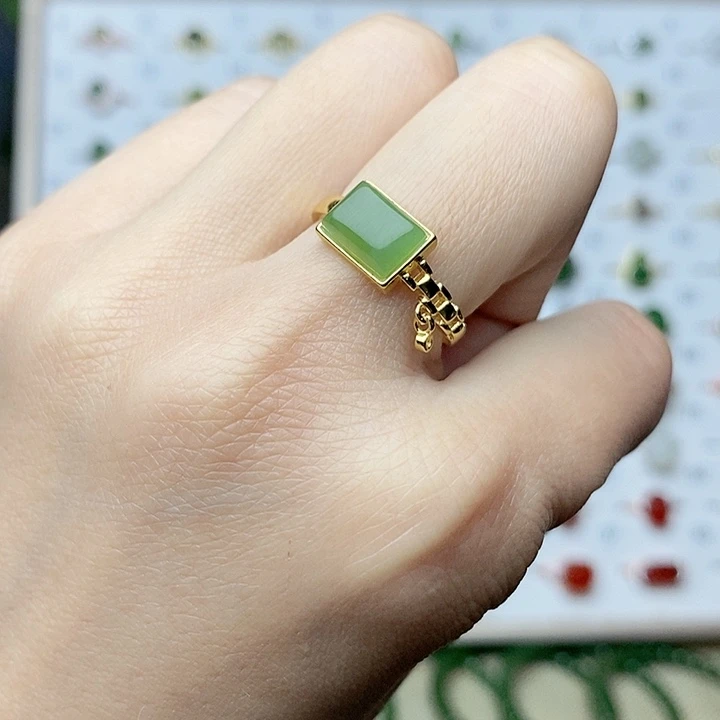 和田玉（碧玉）戒指银S925镶嵌