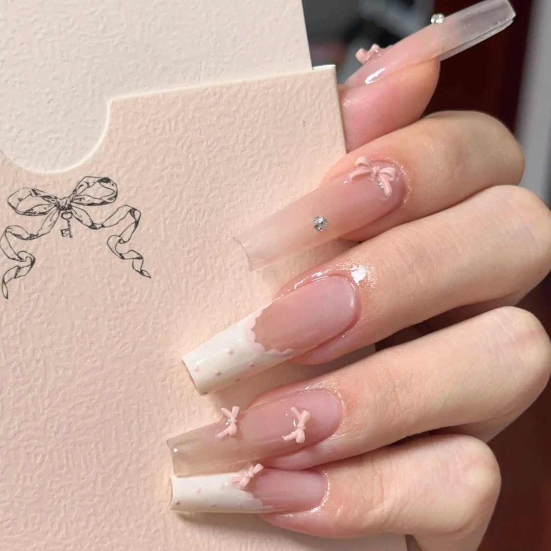 舞动芭蕾春夏少女法式粉色温柔气质穿戴甲半手工可爱显白百搭美甲