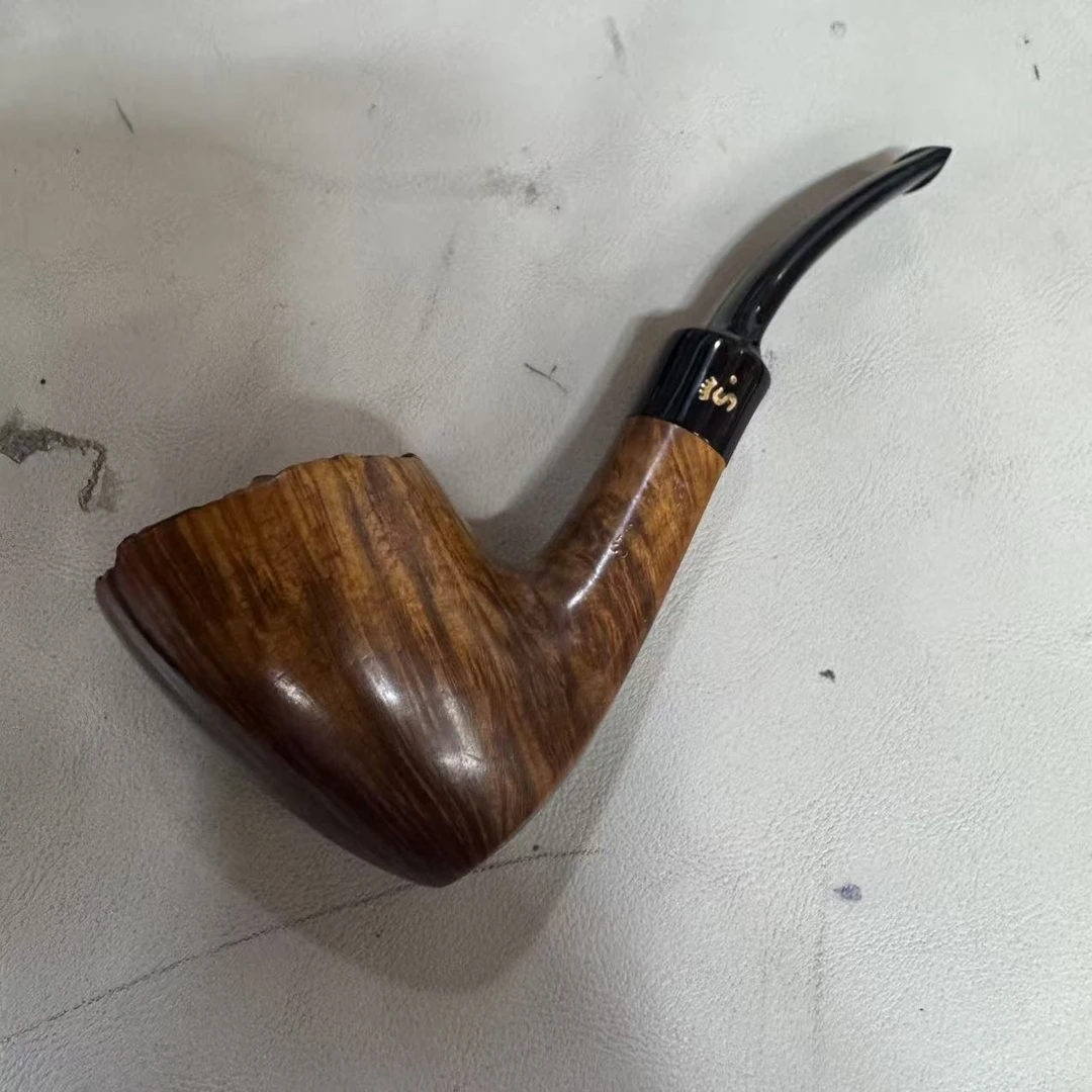 丹麦实蛋石楠木烟斗老斗金冠