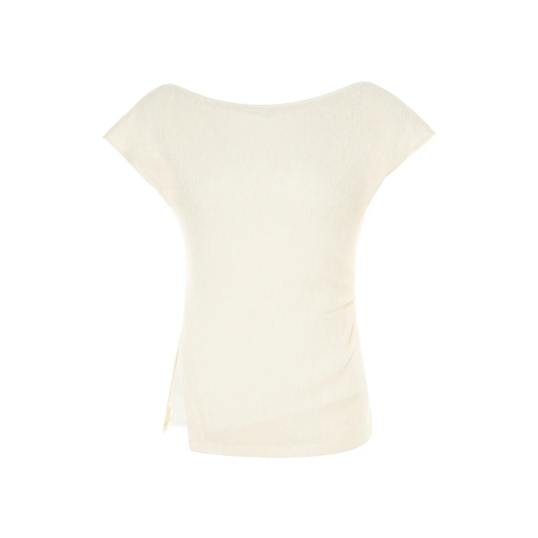 LYNEE  进口天丝混纺小盖袖侧开叉肌理感针织上衣LGB2FST003