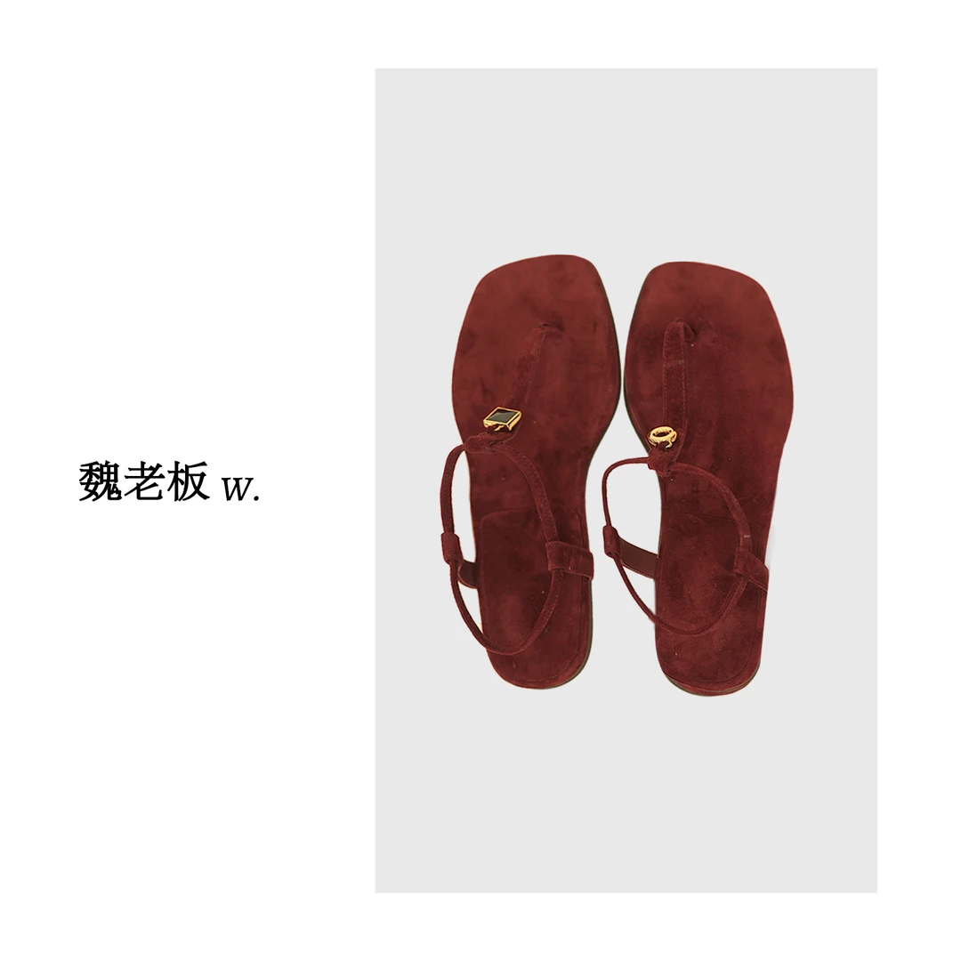 W.Diva【象限】羊皮革度假风罗马百搭平底夹脚沙滩女鞋51X071677