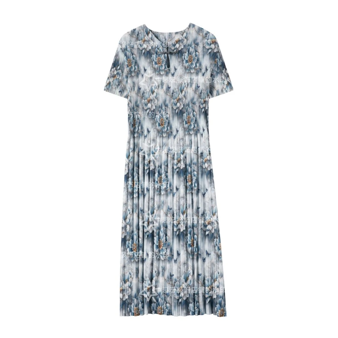 814【旗袍专属】褶皱2025夏季连衣裙新款气质百搭宽松大码女装名媛