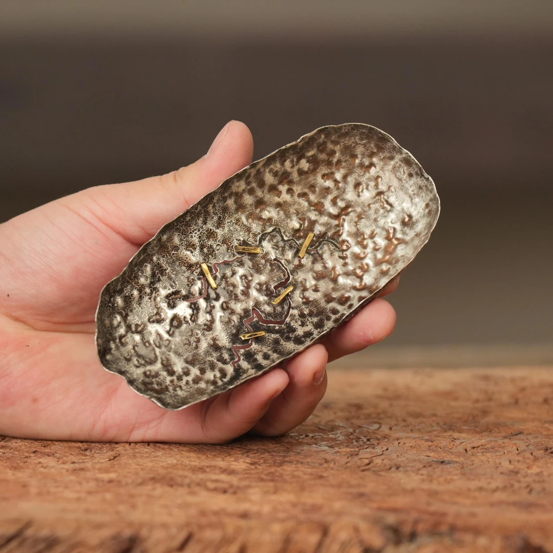 银器丨做旧锔钉茶则