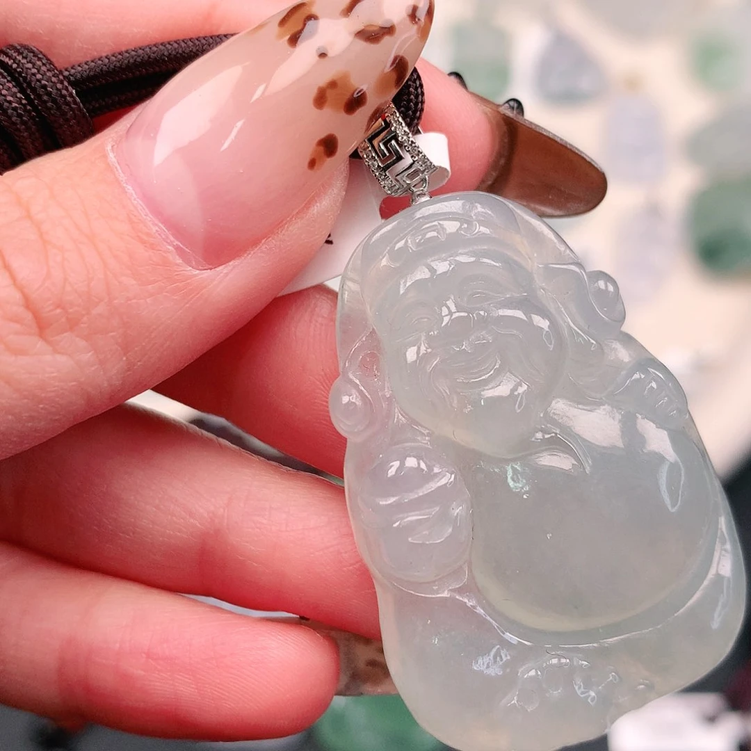 翡翠颈饰18K金镶嵌晴底财神49.7、42.3、29、7.5