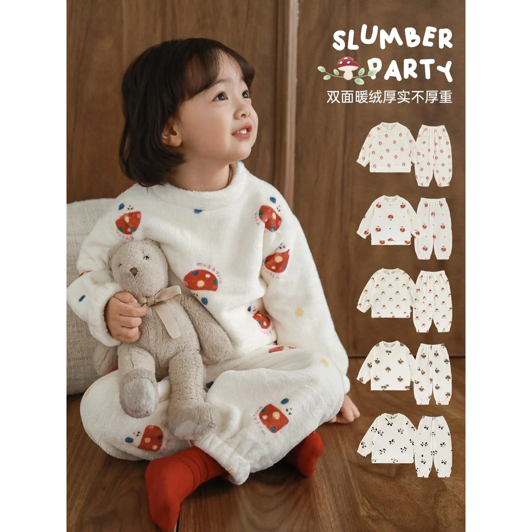幼悠【童趣缤纷】冬三波女童宝宝双面法兰绒家居服套装 D4527 D4318