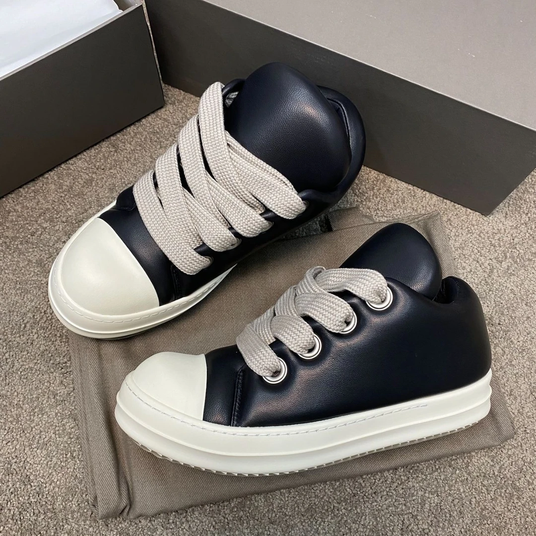 RICKOK欧美暗黑风胖丁系列粗鞋带羊皮小众低帮ro面包鞋板鞋