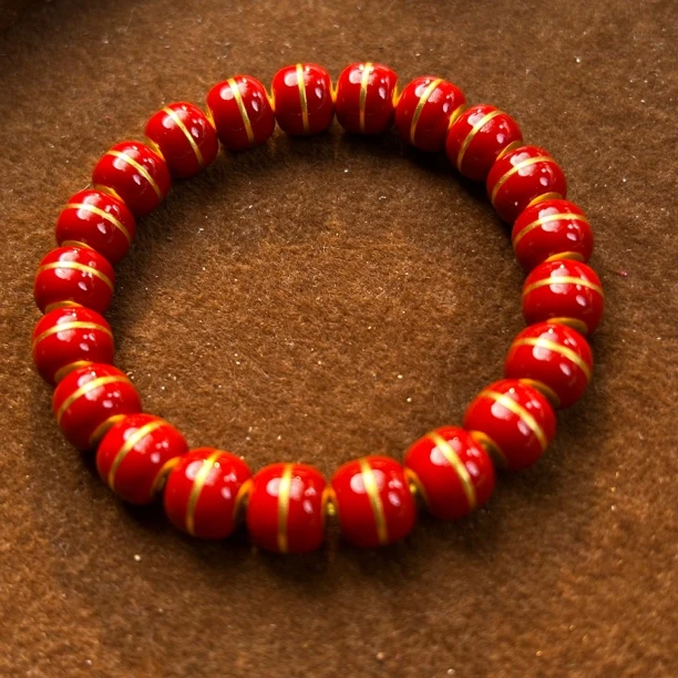 深圳水贝  足金卡10珐琅彩红色汉堡手串 古法工艺 克价843/g