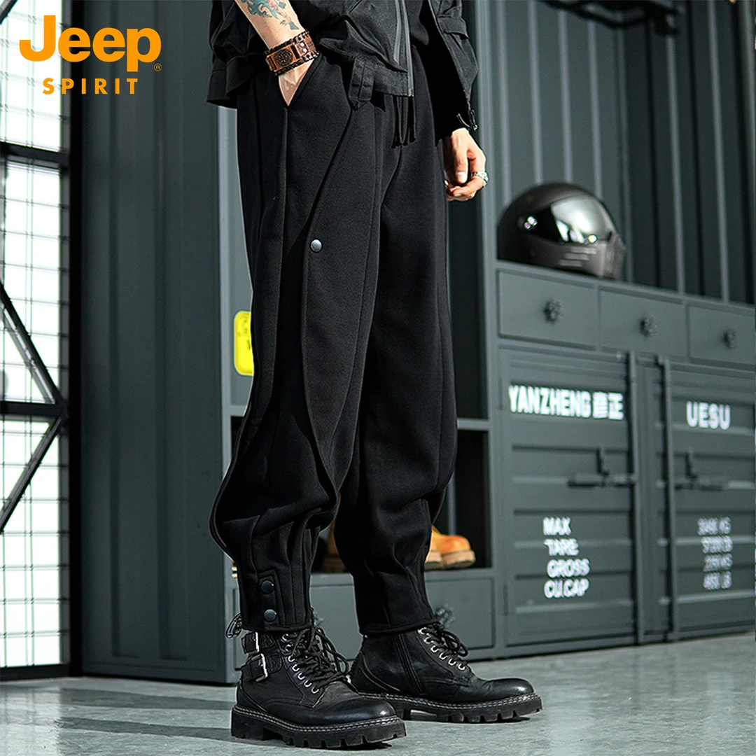 JEEPSPIRIT吉普男士秋冬加绒宽松束脚休闲裤2025新款运动百搭卫裤