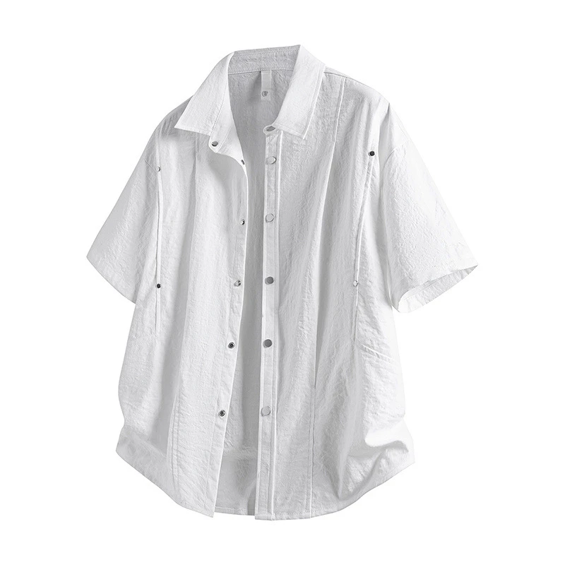 2025日系大码时尚百搭潮流复古透气纯棉夏季男士休闲上衣衬衫简约
