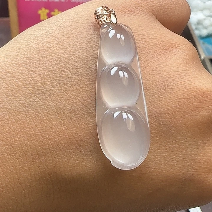 石英质玉（金丝玉）银S925镶嵌颈饰宝石光豆子