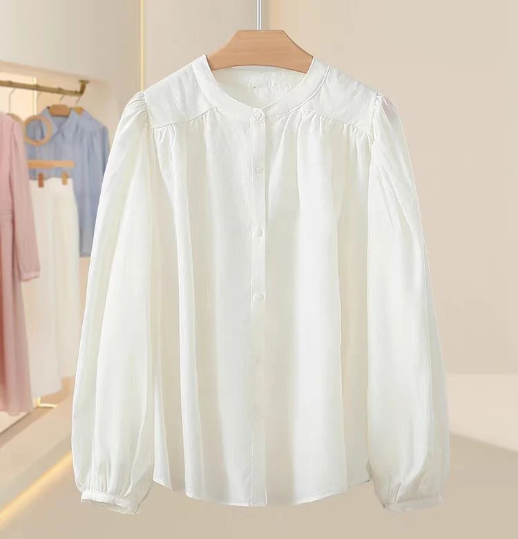 纯棉简约洋气设计感长袖圆领衬衫新款