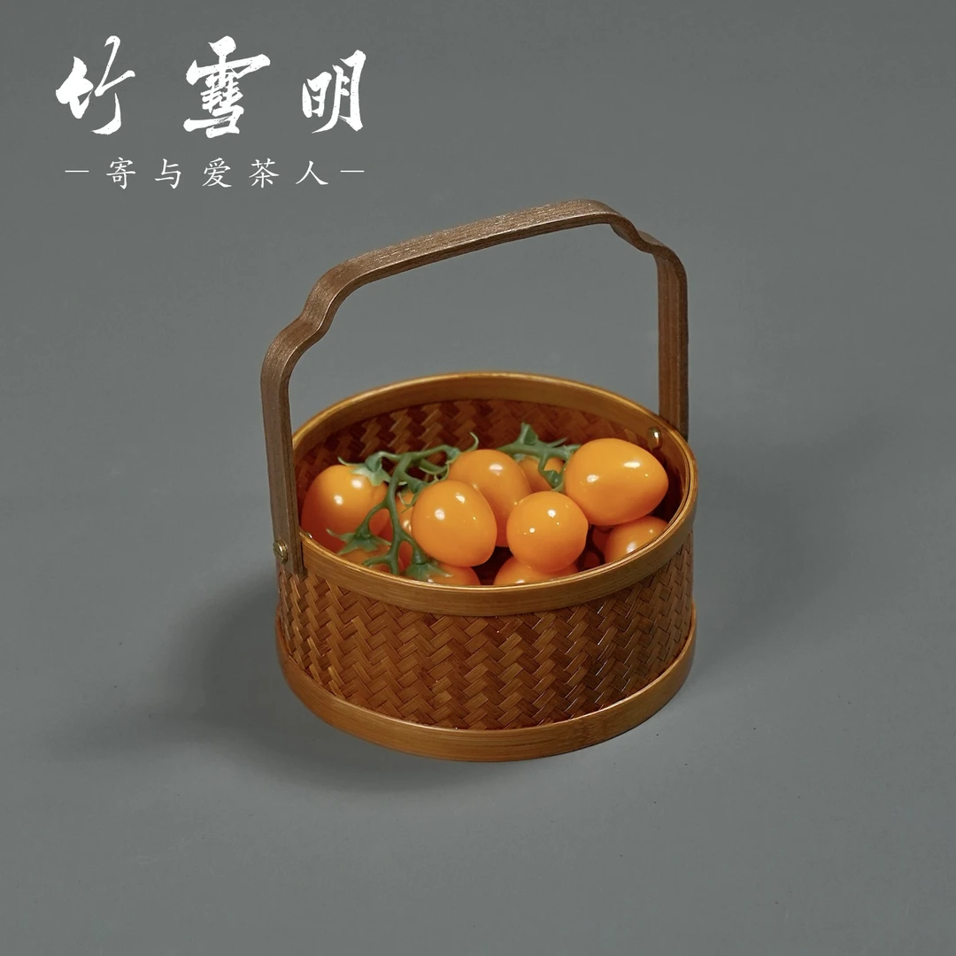 竹雪明|古风手提果盘果篮大漆小水果篮点心盘筐子桌面收纳杂物筐