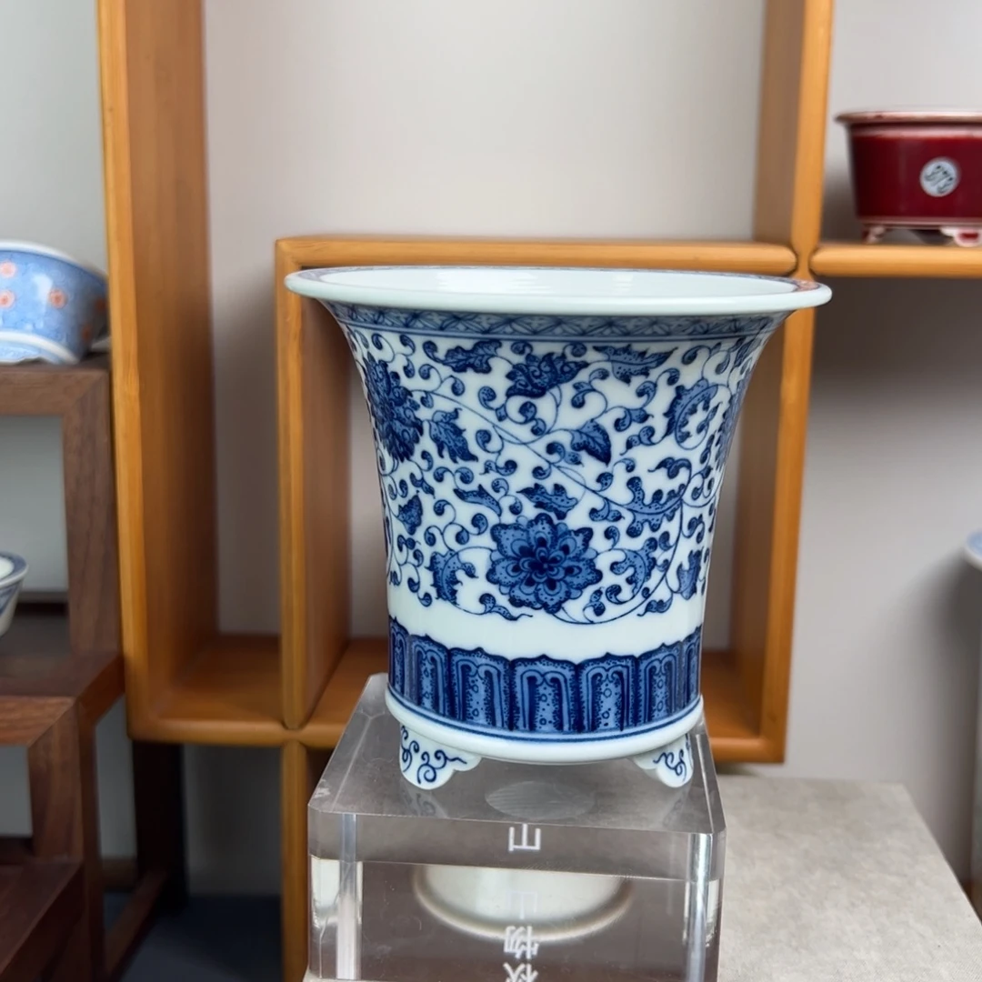 房***逢手工青花缠枝莲花盆