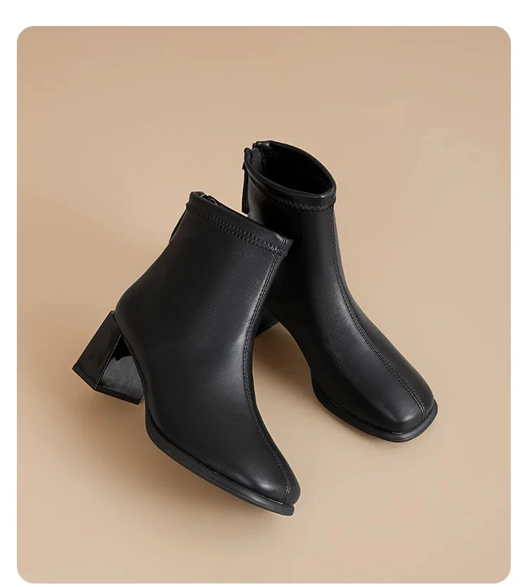 短靴1106单里粗跟女23D