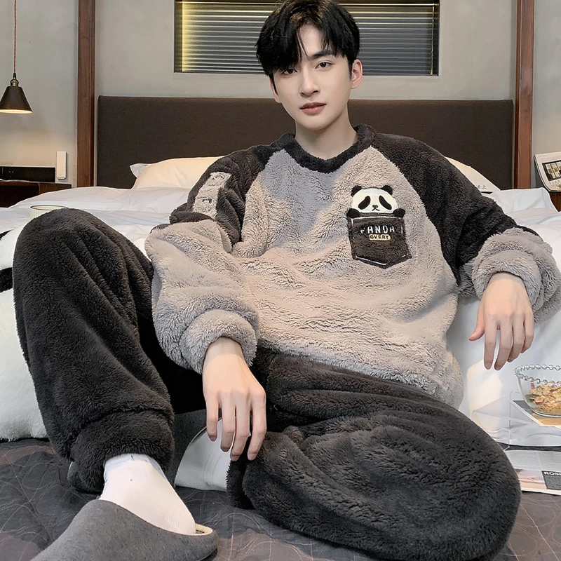 珊瑚绒睡衣男款秋冬季法兰绒加厚加绒保暖青少年两件套新款家居服