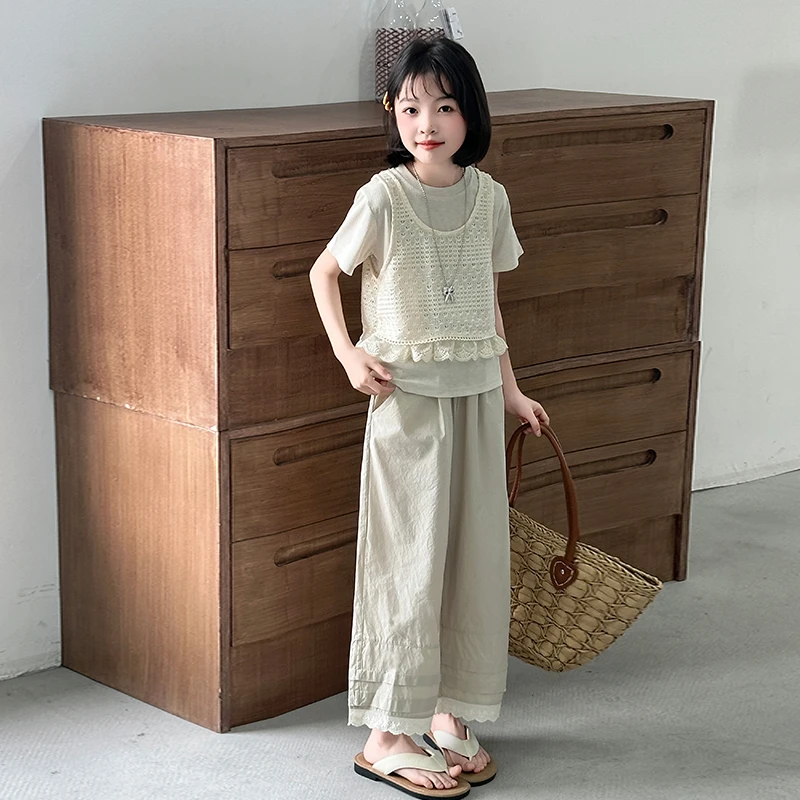 女童洋气时髦休闲套装2025新款中大童时尚春夏三件套小女孩衣服潮