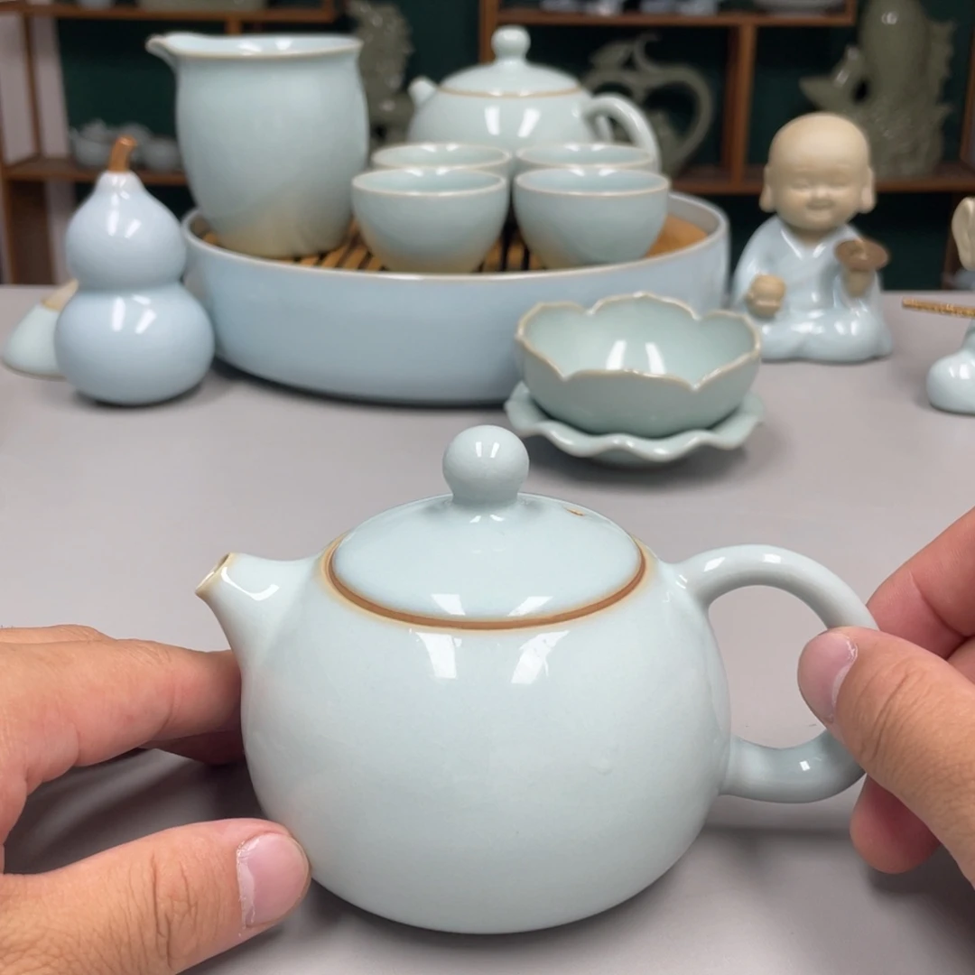 英***色瓷天青色瑕张君老师西施壶
