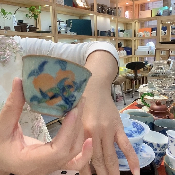 青色汝窑主人杯茶杯